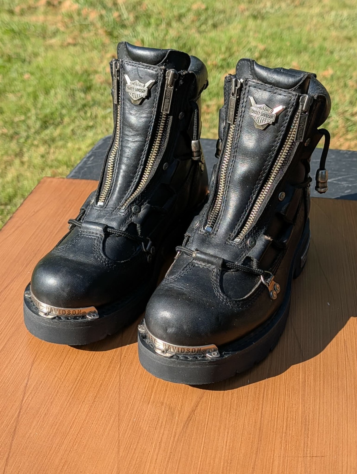 Harley Davidson Women’s Size 8 US Brake Light Black Leather Double Zipper Boots