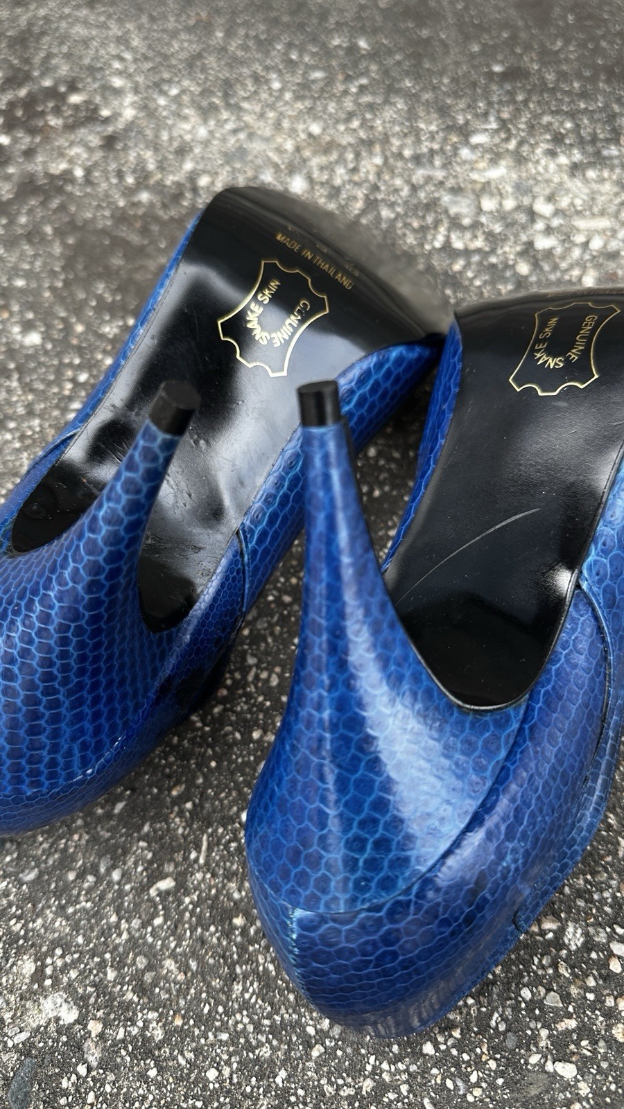 Predictions Pump Heels Shoes Blue Genuine Leather Snakeskin