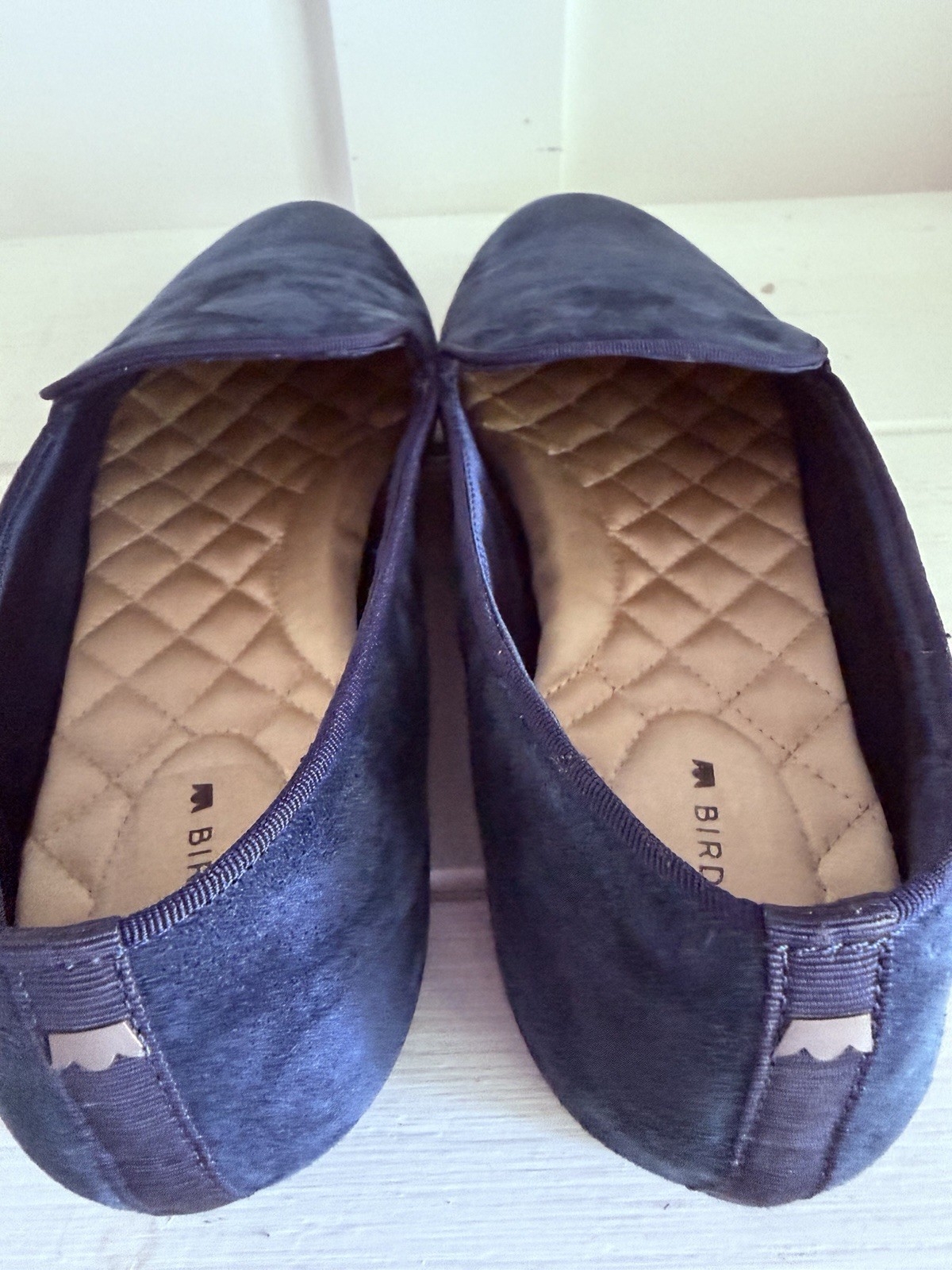 Birdies The Starling Loafers Wms 9.5 Navy Blue Suede Quilted Comfort Flats EUC
