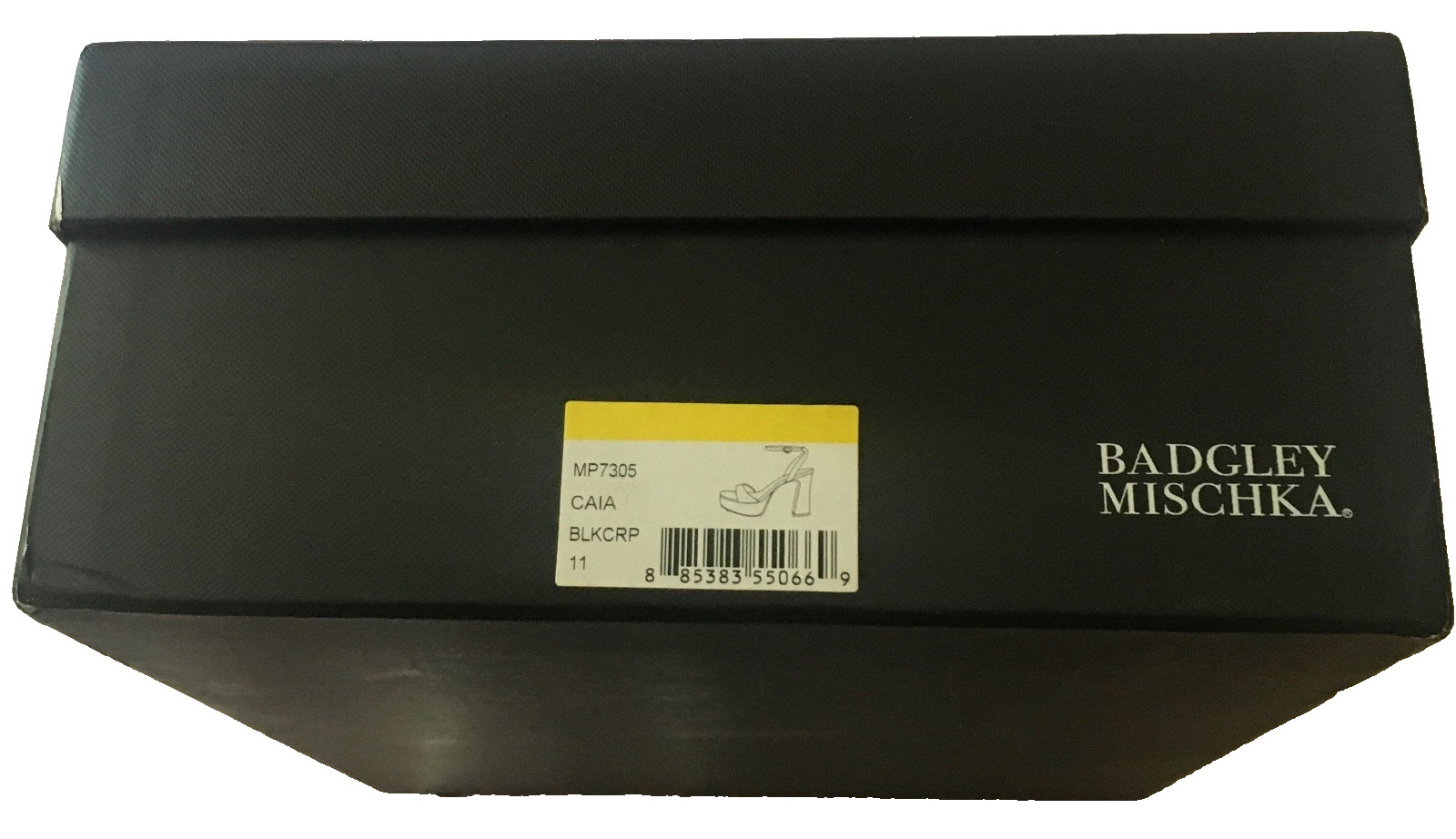 Badgley Mischka Caia Black Crepe Platform Sandals Embellished Heart NIB Size 11