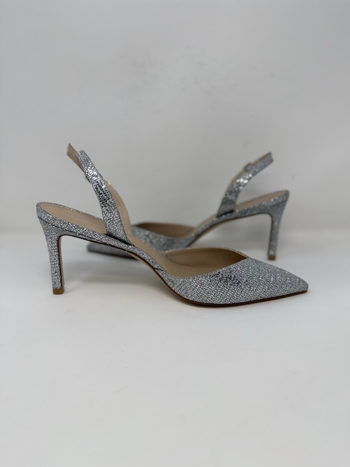 New Stuart Weitzman Julia 75 Slingback Pump Silver Sz 8