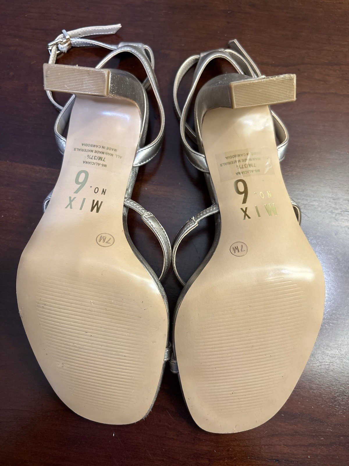 Mix No. 6 Aliciana Women Ankle Strap Block Heels Gold Sandals Size 7 M Summer