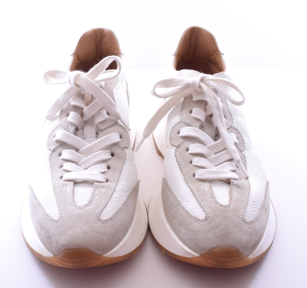 Russell Bromley hourglass flared sole sneakers White Leather Gray Suede size 40