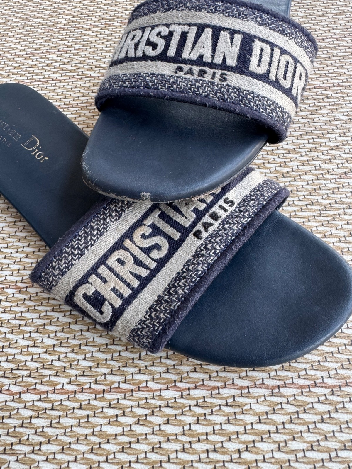 Christian Dior Dway Slide Sandals Blue Oblique Canvas Women’s EU 38 US 7.5 Made