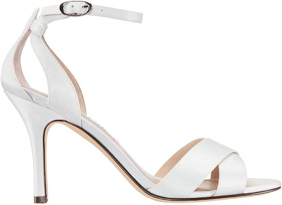 NINA Womens Ankle Strap Open Toe Heel Sandals Ivory 10 Medium (B,M)