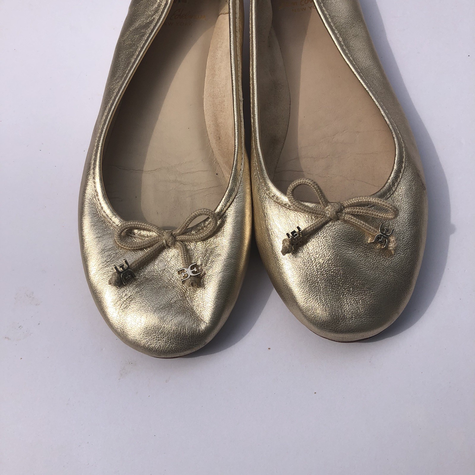 Sam Edelman Felicia Luxe Ballet Flats Shoes Gold Metallic Leather Sz 7.5