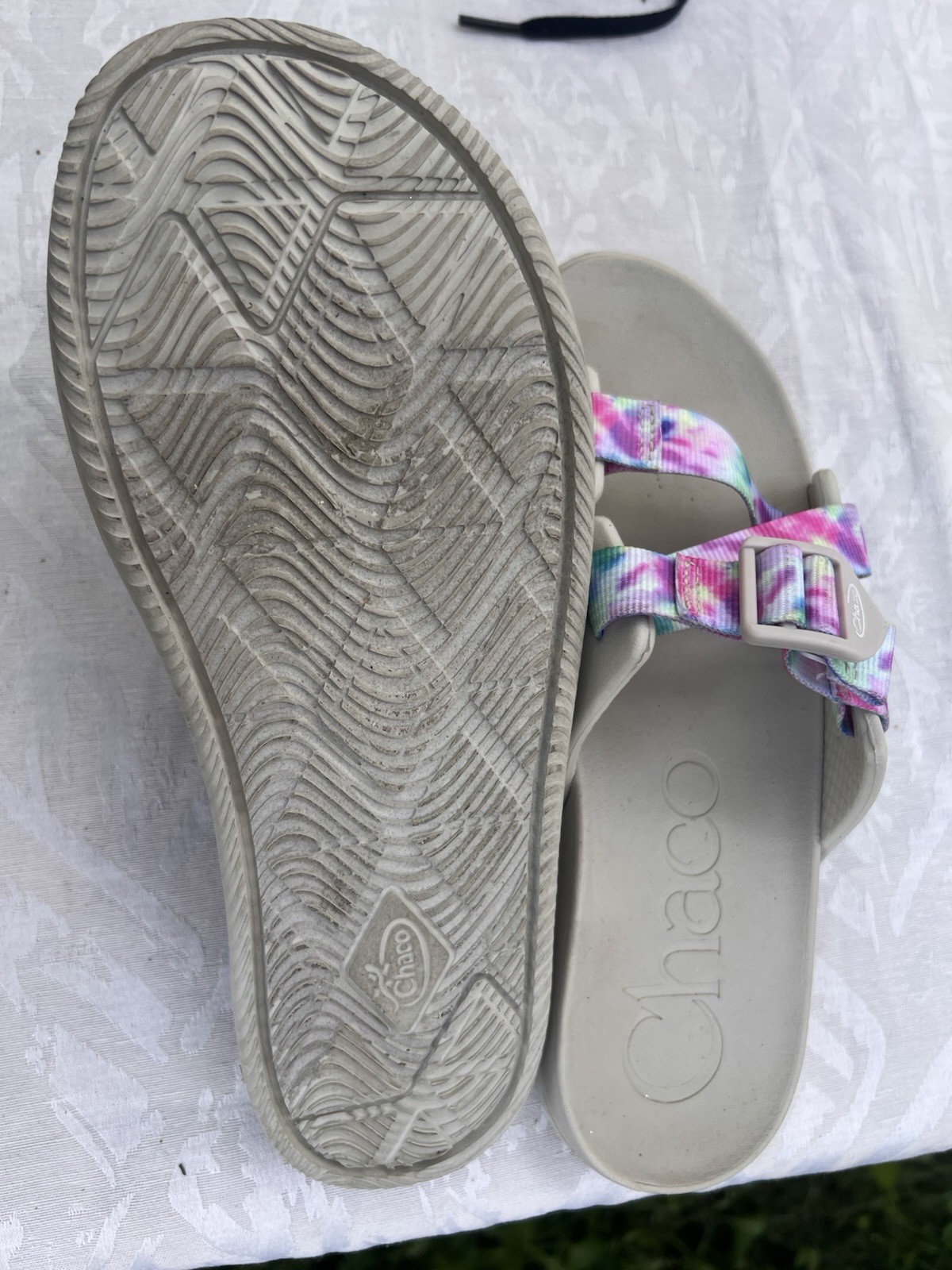 Chaco Women’s Gray/Multicolor Tie-Dye Slide Sandals Buckle Adjustable 6.5