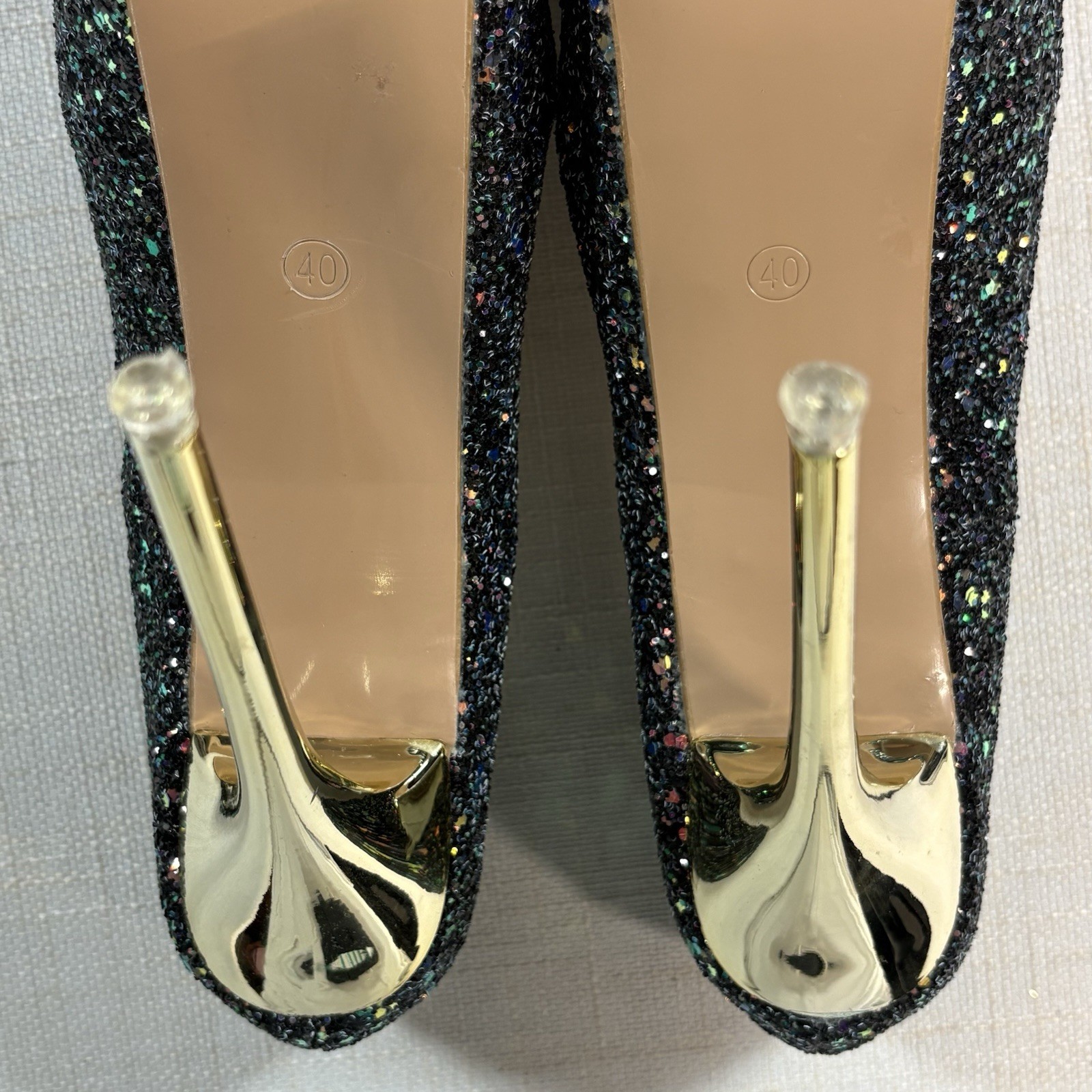 Black Glitter Platform Stiletto Heels Size 40 Gold High Heel Party Pumps