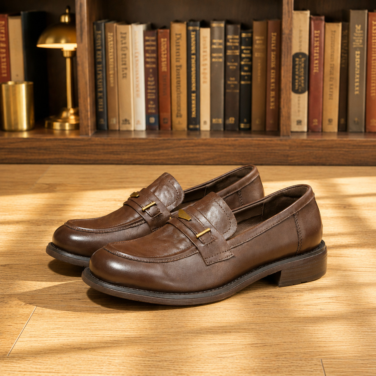 Women’s Genuine Full-Grain Leather Penny Loafers Slip On Low Heel Shoes Casual