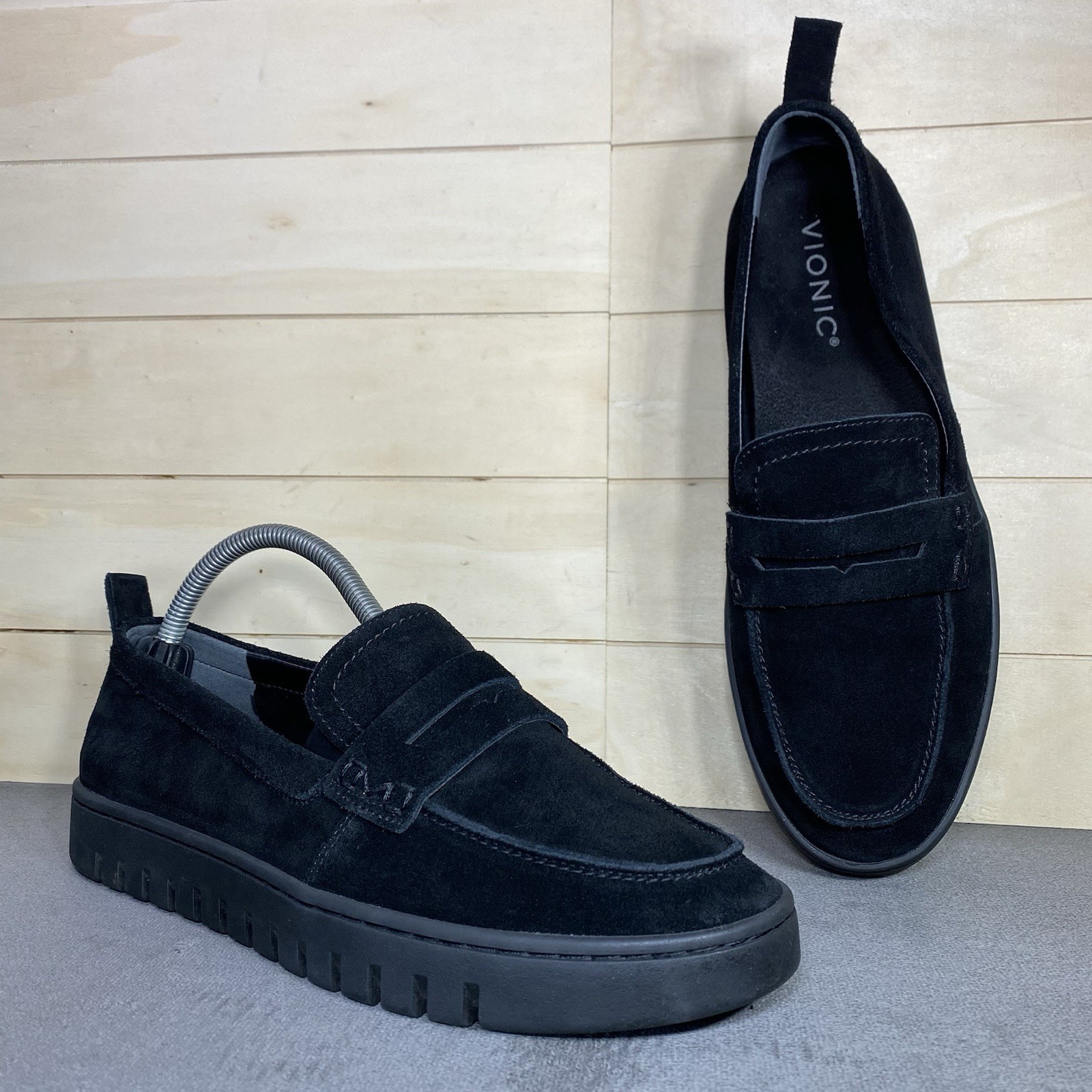 Vionic Uptown Loafers Black Suede Womens Size 9 Orthopedic Shoes SlipOns G2U