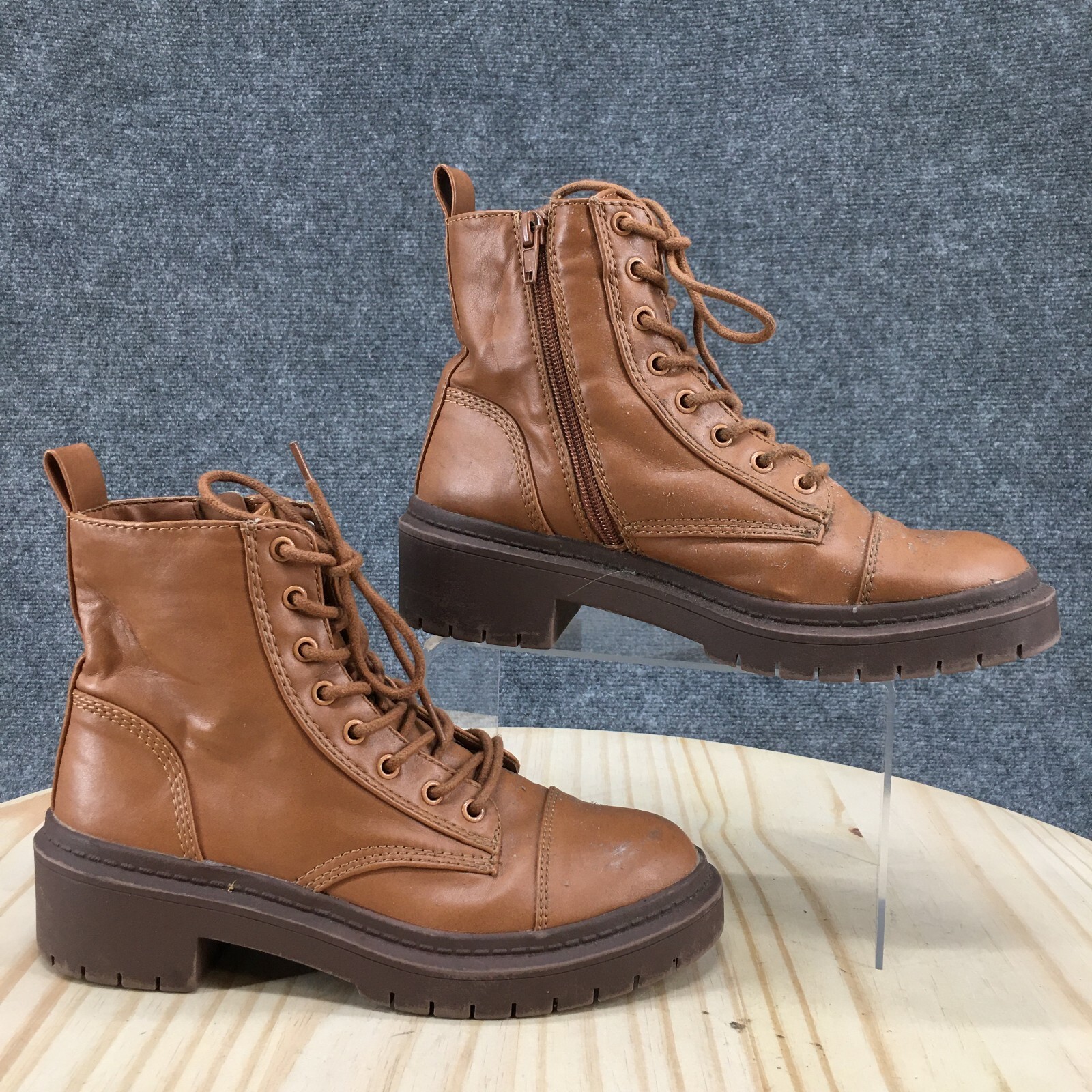 Aldo Boots Womens 6.5 Goer Cap Toe Lugsole Bootie Brown Faux Leather Heels