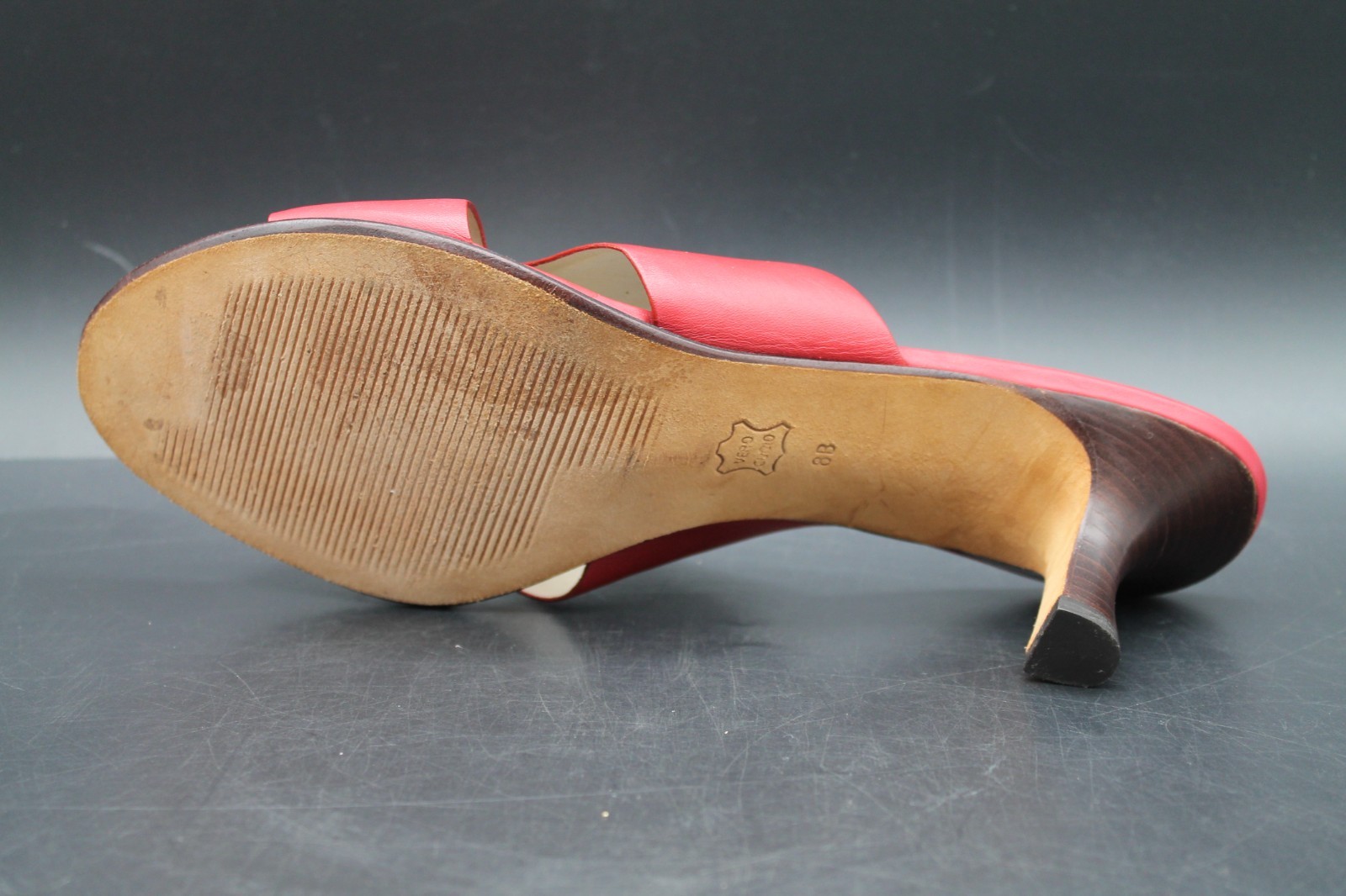 Talbots Red Leather Toe Loop Slide Kitten Sandals Women’s Size 8B Made In Brazil