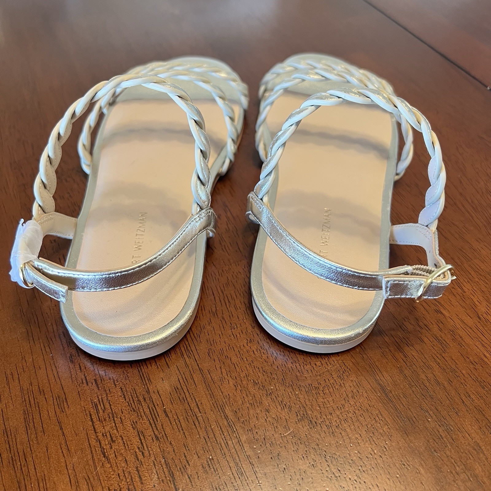Stuart Weitzman Twistie Flat Sandals Platino Women’s 6.5B Strappy NEW