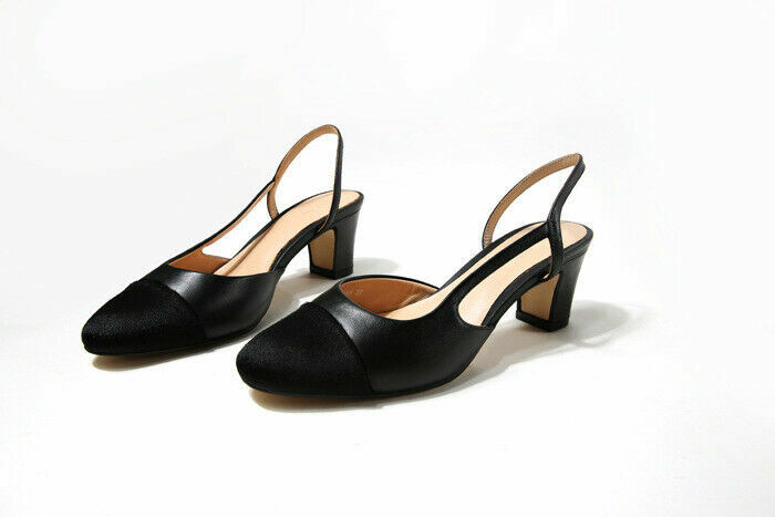 Women High Heel Sandals Color Matching Thick Heel Shallow Mouth Pu Leather