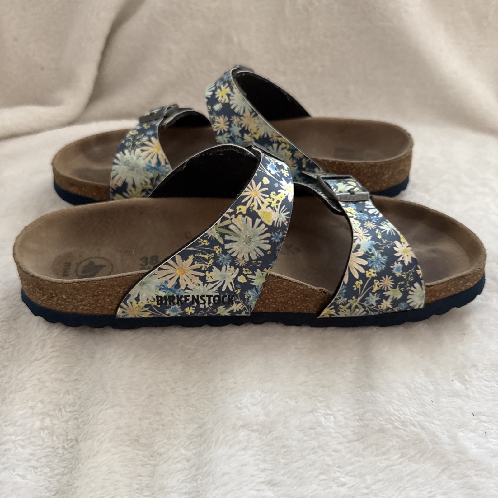 Birkenstock Sydney Floral Blue Sky Slides Sandals Birko-Flor EU 38 Women’s 7-7.5