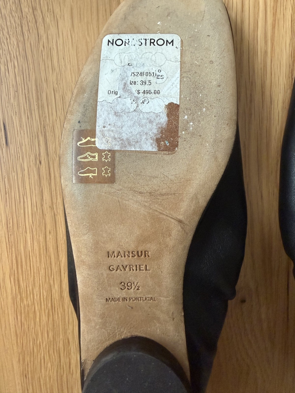 MANSUR GAVRIEL Black Leather Ruched Ballerina Glove Flat NWD Retail $495