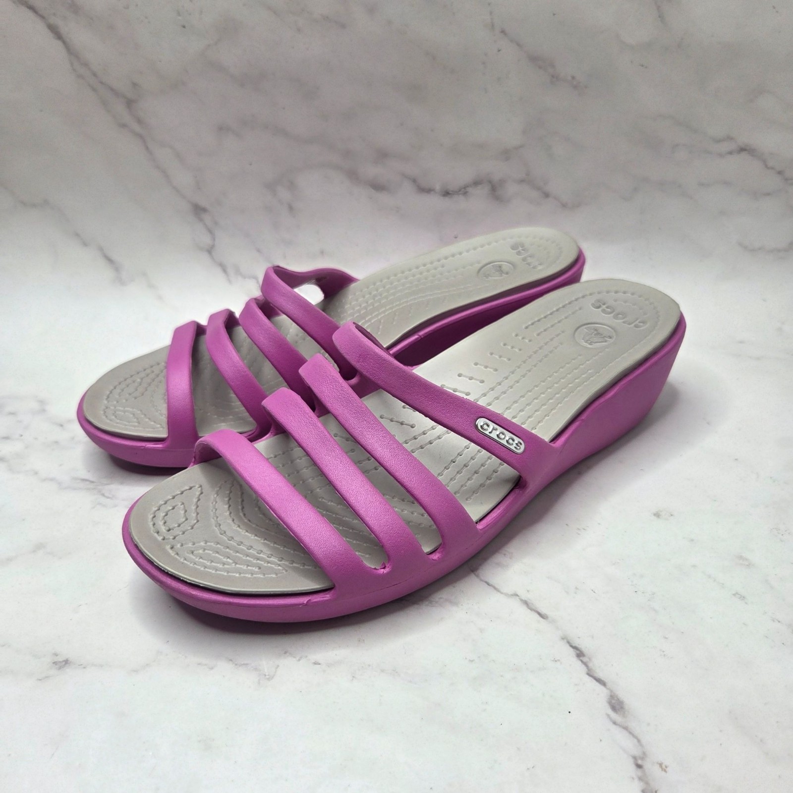 Crocs Rhonda Pink Strappy Wedges Sandals Water Shoes Women’s 9