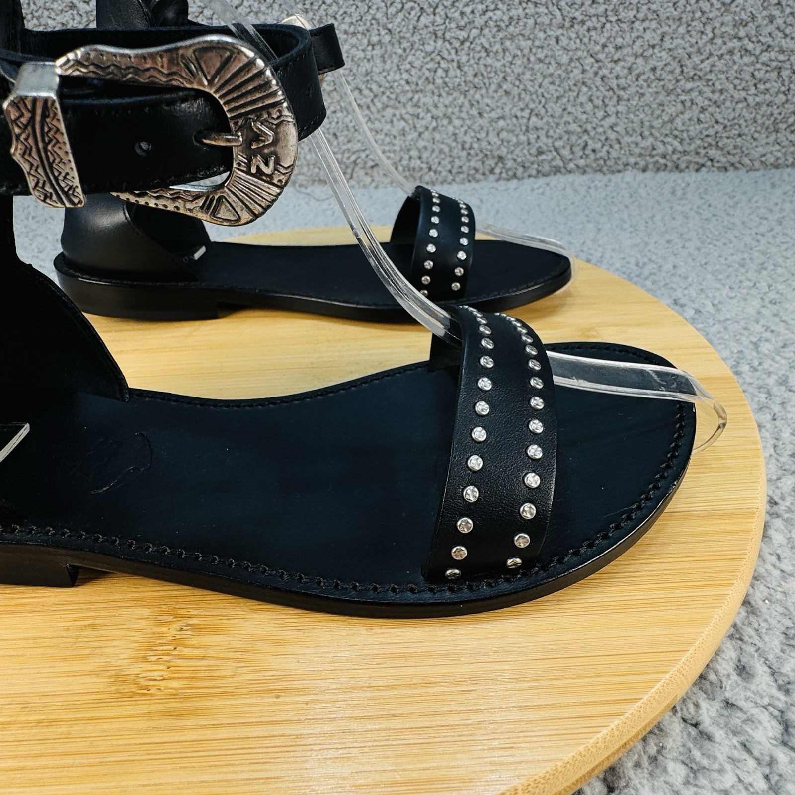Zadig & Voltaire Paris Black Leather Studded Sandals EU 37 US 6