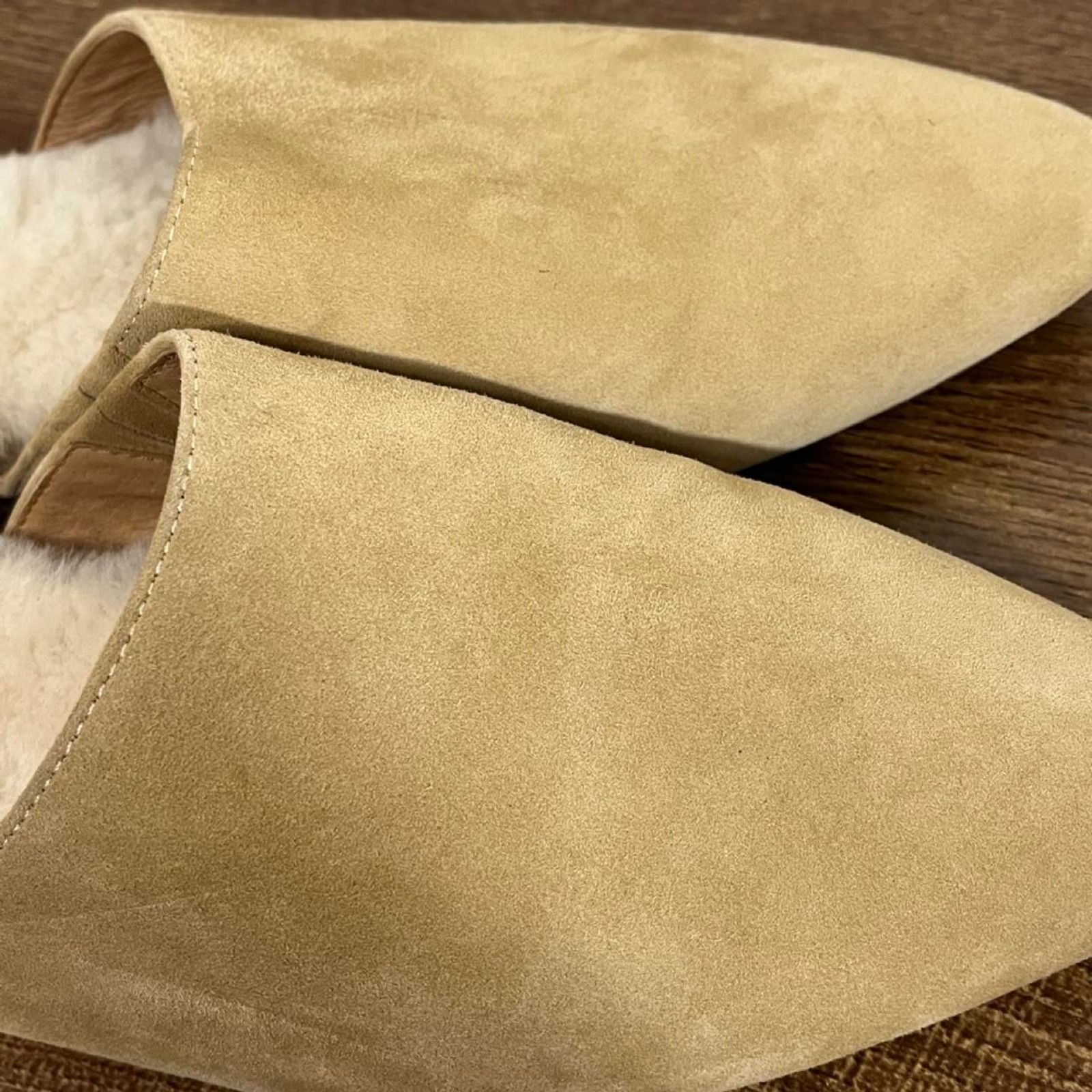 Madewell Kasey Mule Genuine Suede Shearling Lined Slip On Flats Tan Size 10
