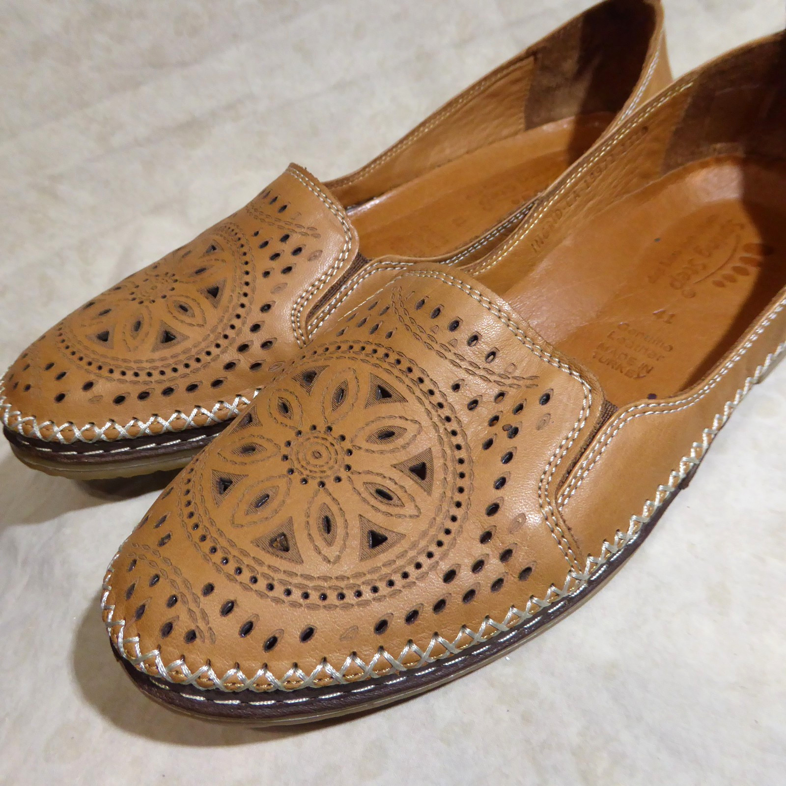 🩰 Spring Step Ingrid Loafer Flats sz 10 M (41) Laser Cut Whiskey Brown Leather