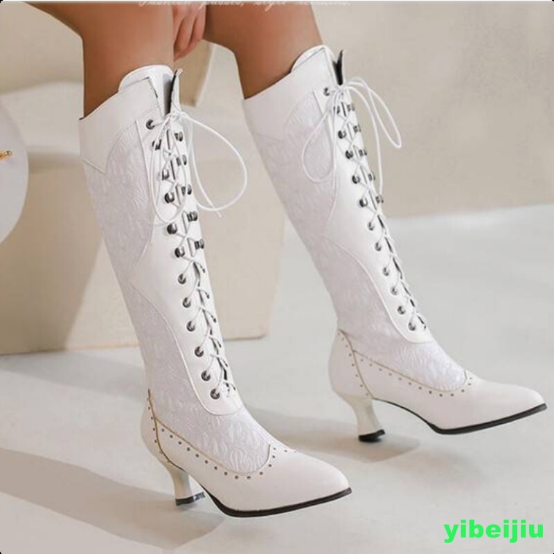 Mid Calf Boots Kitten Heel Casual Women’s Flower Knee High Shoes Plus Size Ladys