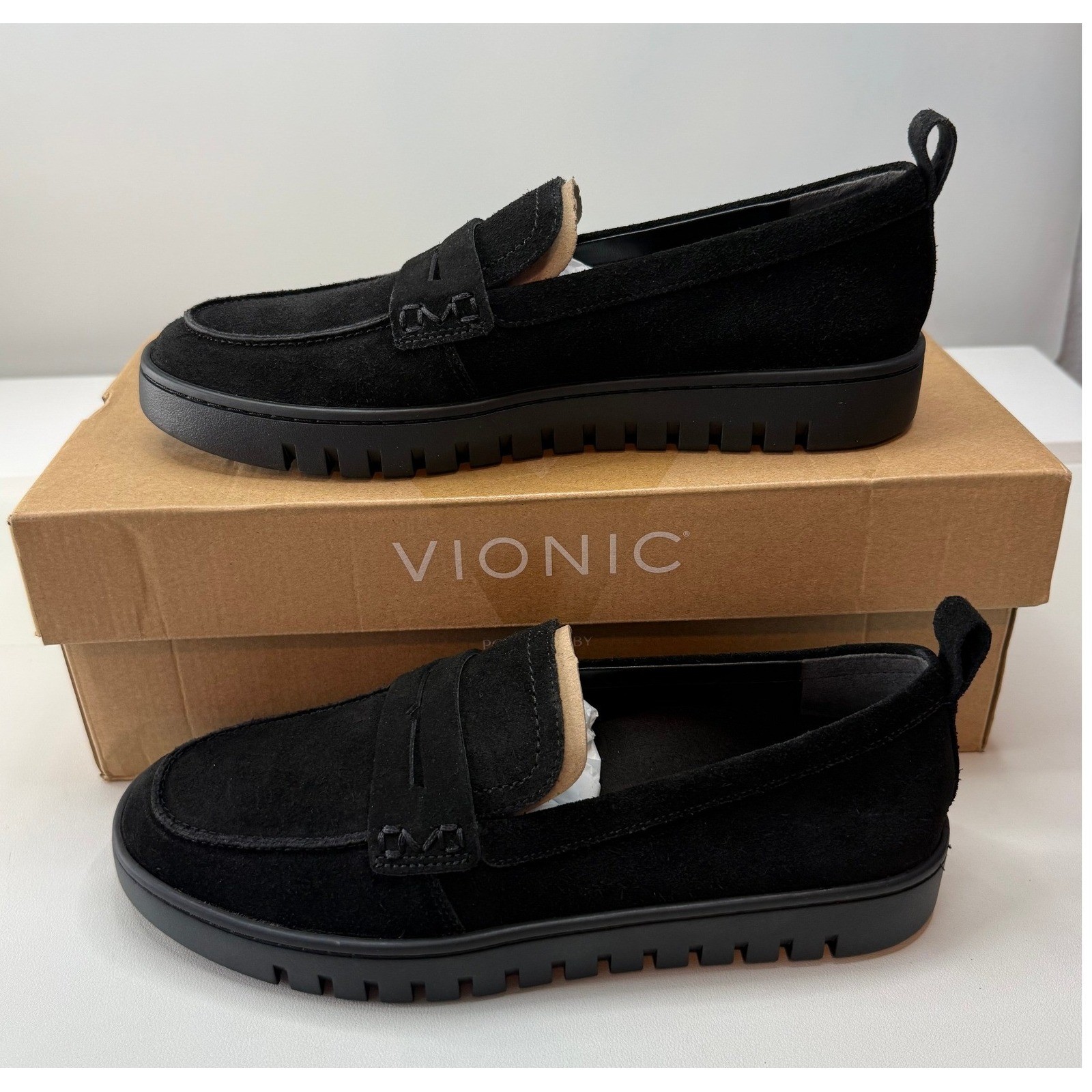 Vionic Uptown Loafer Black Suede Penny Slip On Shoes 16609L1001 Womens 9 NEW