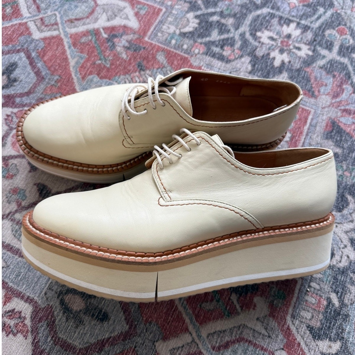 Robert Clergerie Brooke Derbies Platform Oxford Lace Up Cream Tan Size 40 9.5