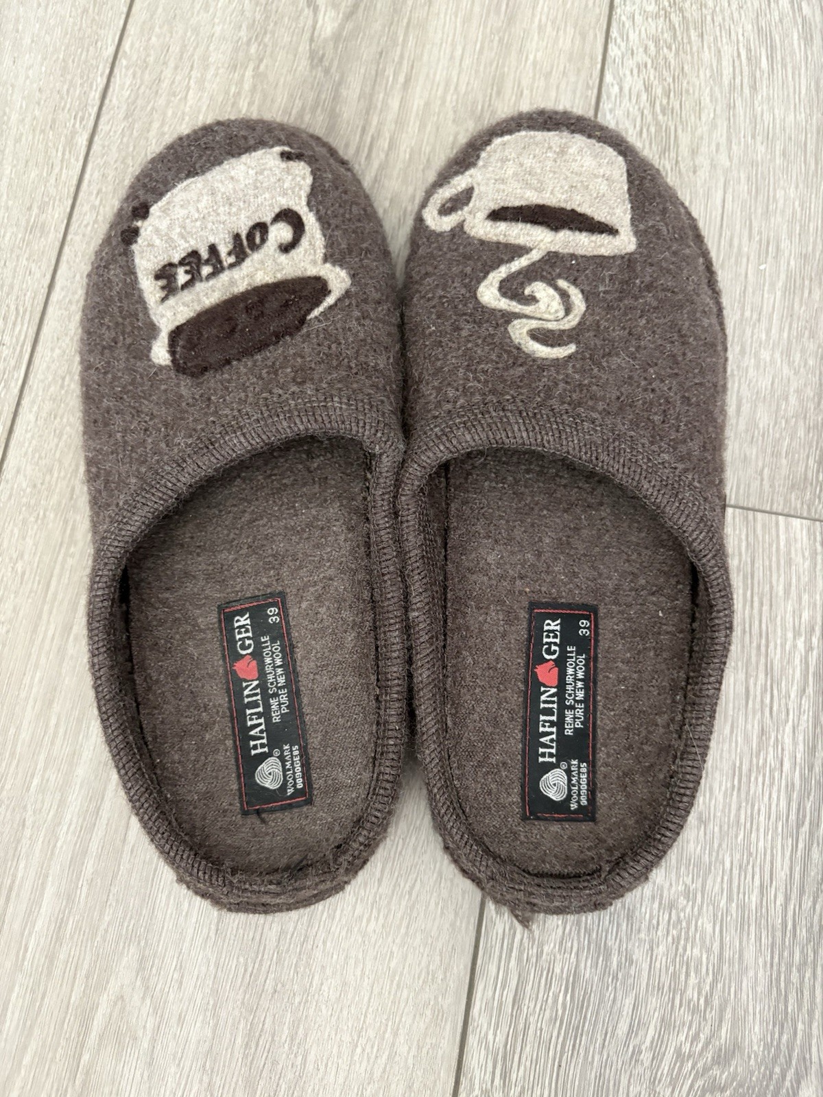 HAFLINGER COFFEE INDOOR WOOL SLIPPERS COMFY SZ US 8 EU 39 Brown Wool