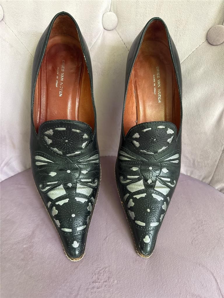Women Dries van Noten Black-Silver Leather Shoes EU 5.5 US 5 Pre-owned