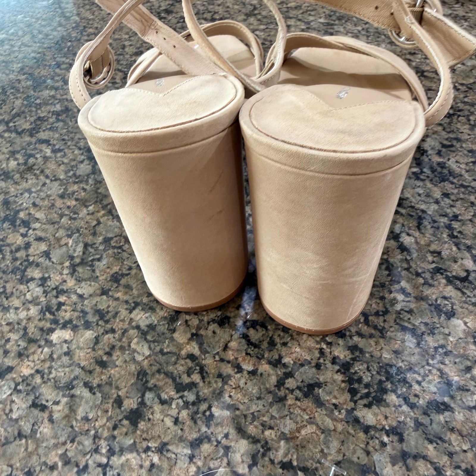 Antonio Melani Nude Suede Strappy Block Heel Sandals Size 12M Made in Brazil