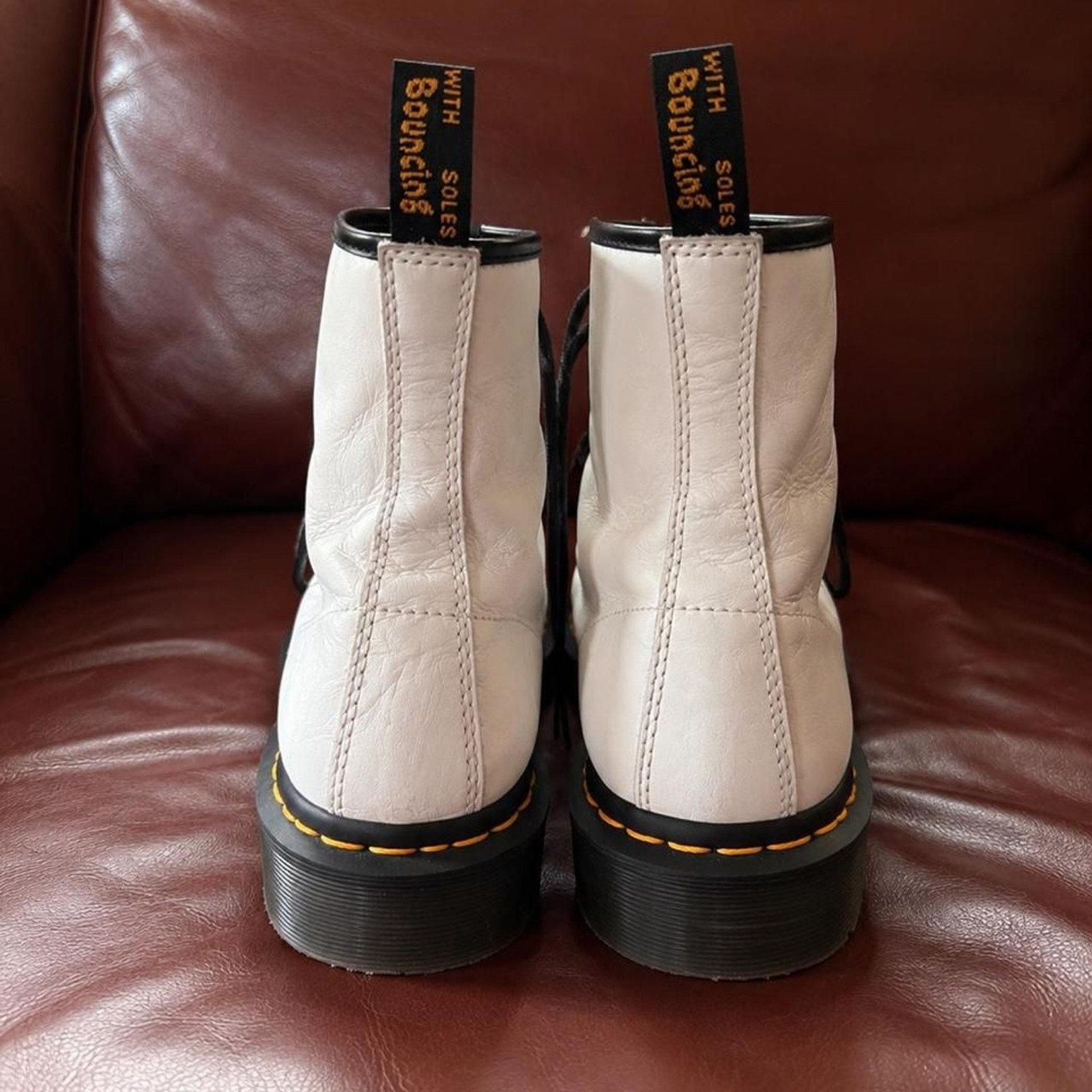 Dr. Martens White Leather 8 Eye Lace Up Combat Boots Women’s