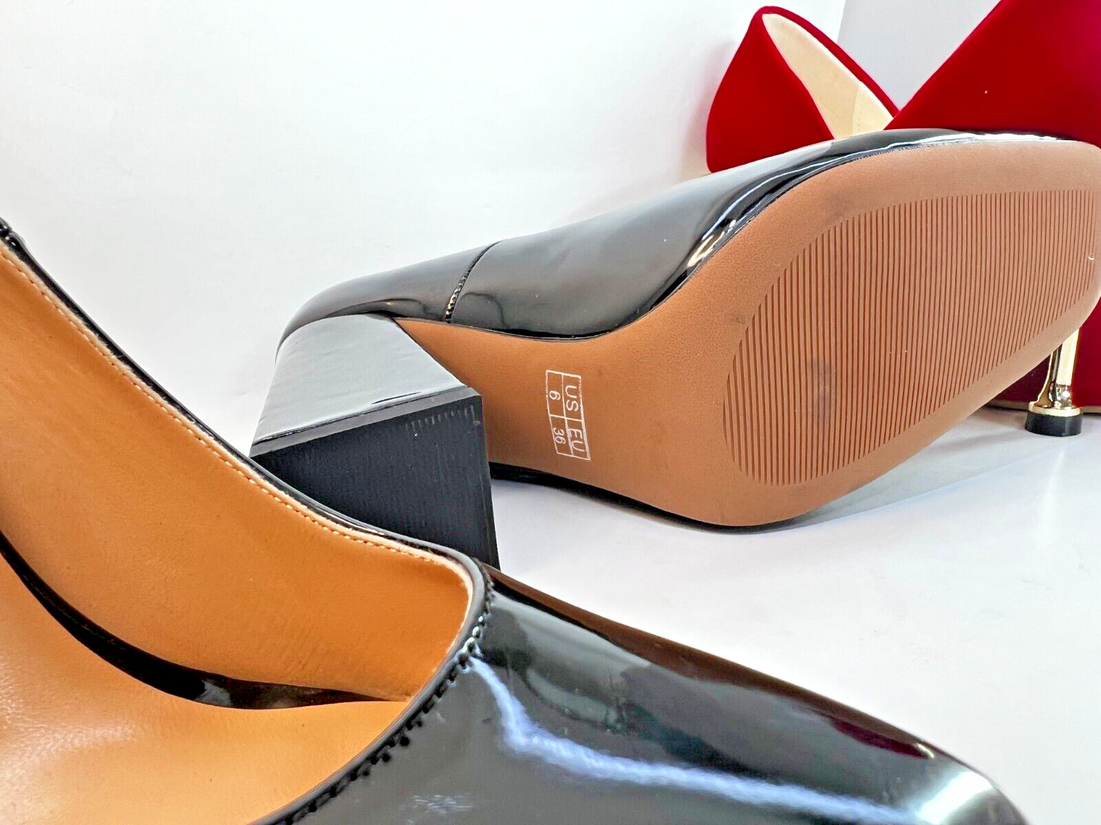Lot of 2 PAIR New Womens Heels US Size 6 RED-Liguannoxie 3.25″ BLACK-Merrori 4″