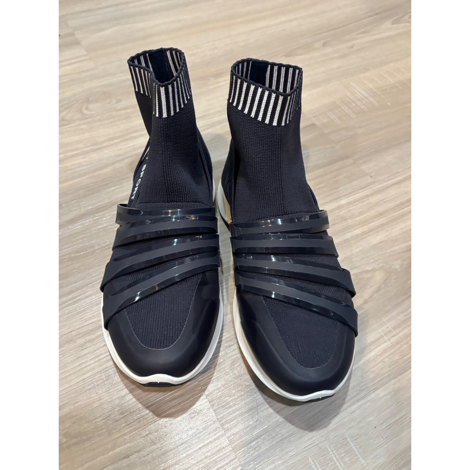 Tory Sport Womens Navy Blue Sock Sneakers High Top Knit Trainers 7.5M 51382
