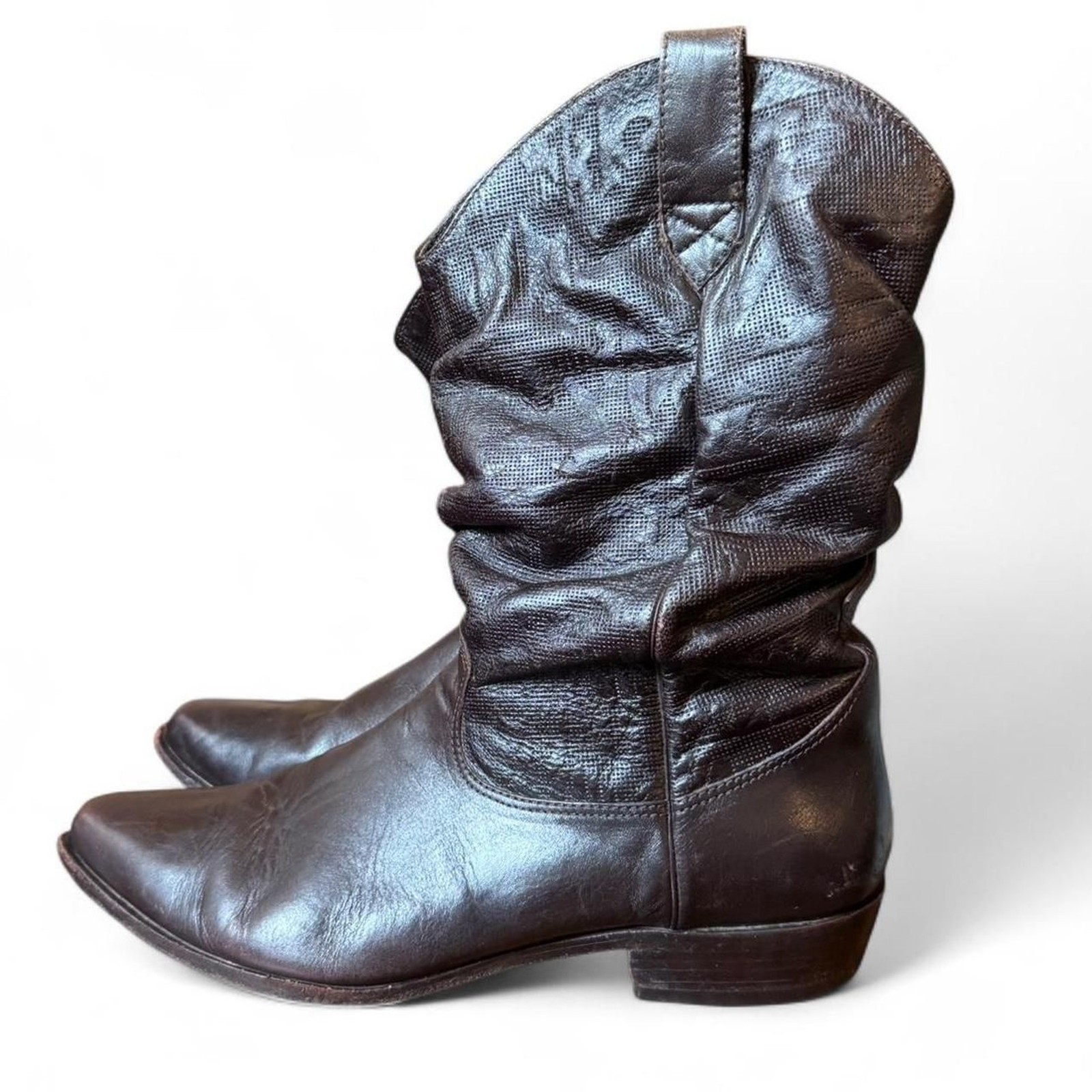 Vintage Brown Leather Slouchy Western Boots Made in Brazil Pointed Toe Boho 8