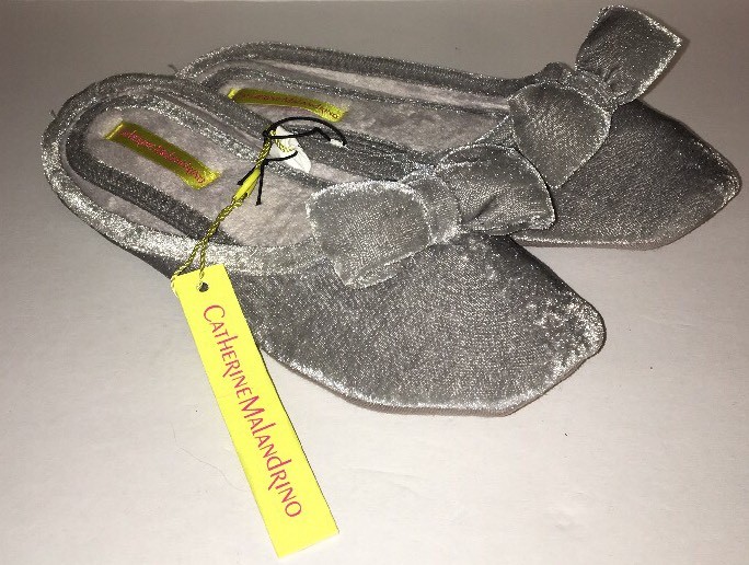 Women’s Slippers House Catherine Malandrino Size9-10 Large Velvet Gray W Bow Tie