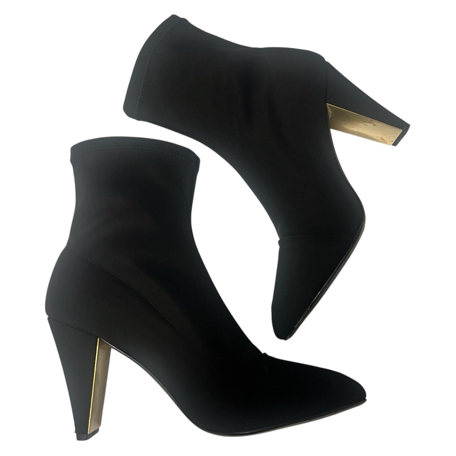 MARION PARKE Devon Boots Stretch Sock Cone Heel Ankle Booties Black Chic Size 11