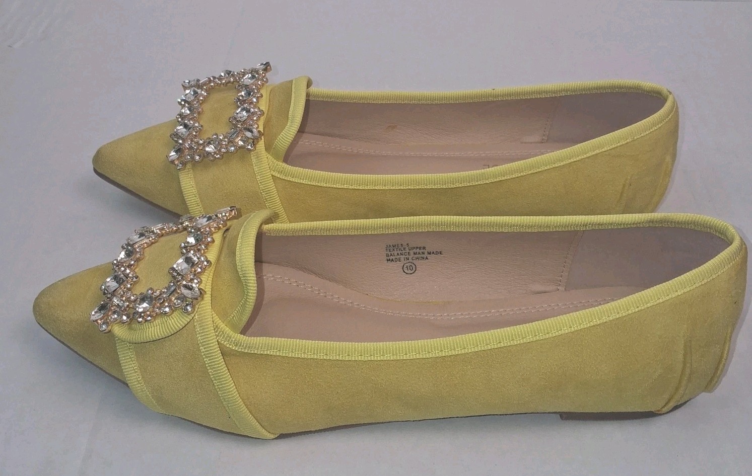 Chase & Chloe Ballet Flats James Yellow Faux Suede Rhinestone Buckle Women 10