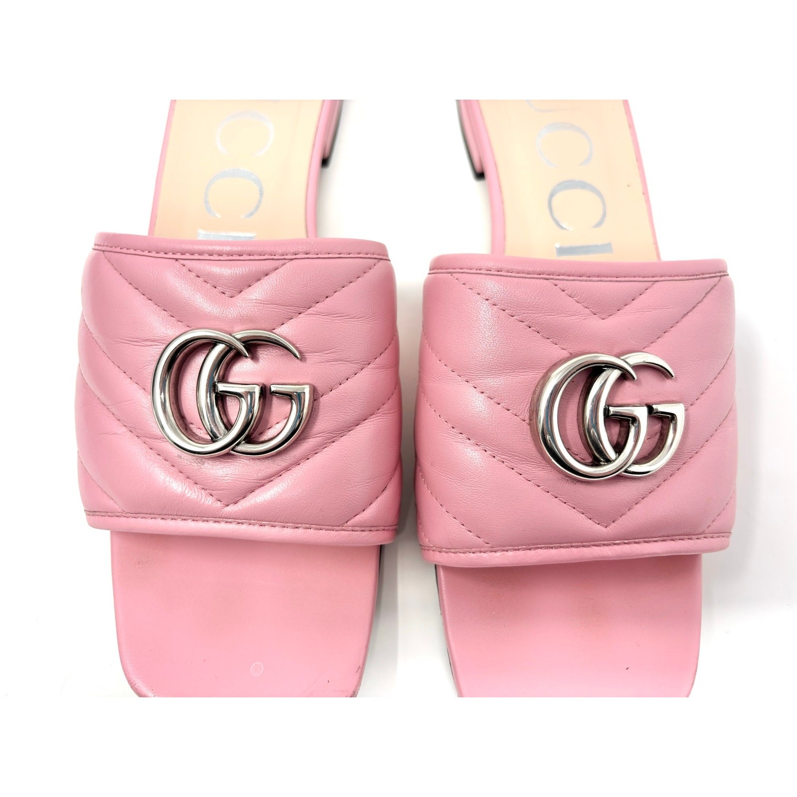 Gucci Marmont Nappa Matelasse Quilted Leather Slide Flat Sandal EU 39.5