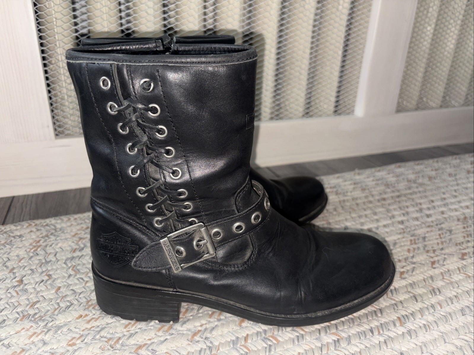 Harley-Davidson Women’s Black Leather Biker Boots Size 7 M #83771