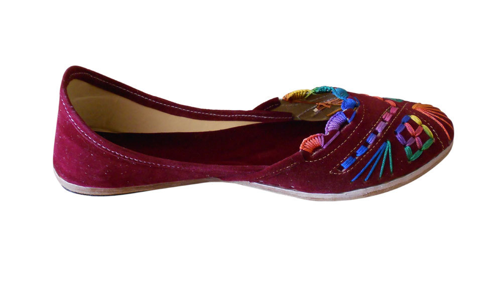 Women Shoes Indian Handmade Mojaries Leather Maroon Flats Loafers Jutties US 6-9