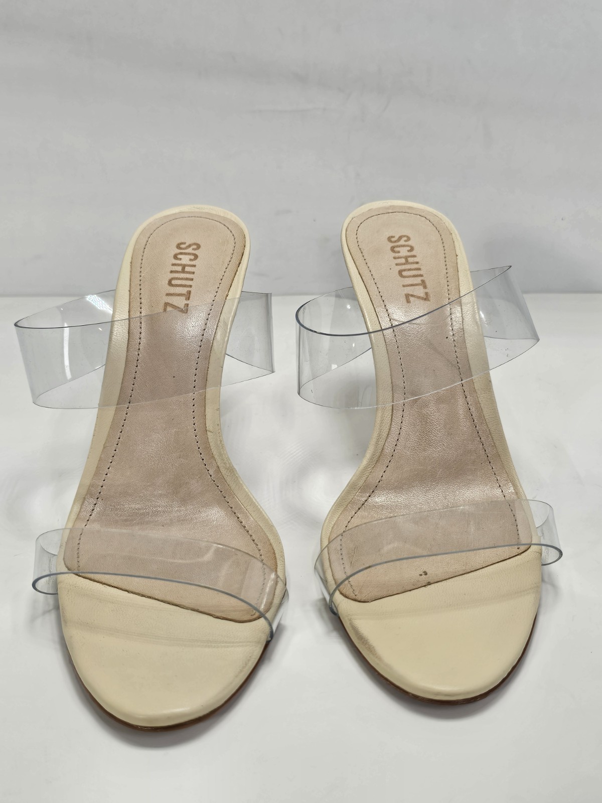 Schutz Ariella Suede High Heel Sandal Oyster Womens Size 8 nude double strap