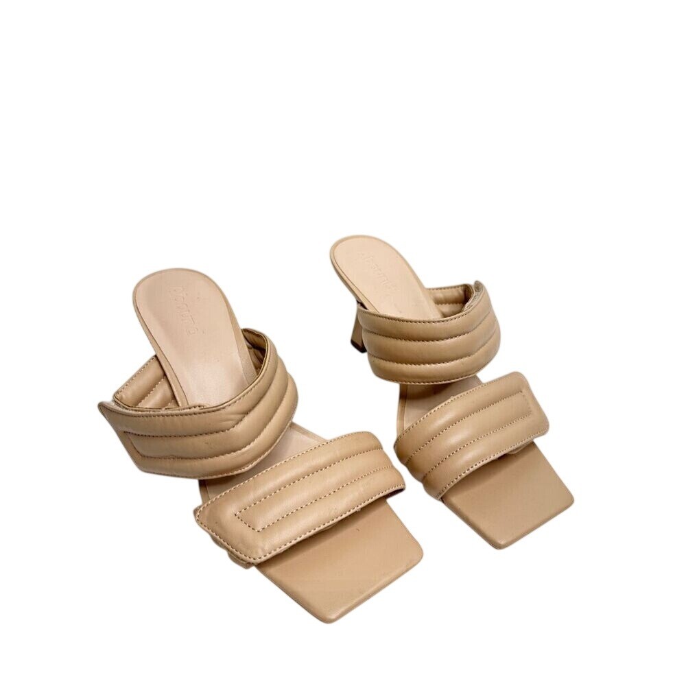 Abound Carly Tan Beige Quilted Padded Square Toe Flared Heel Sandals Mules 6M