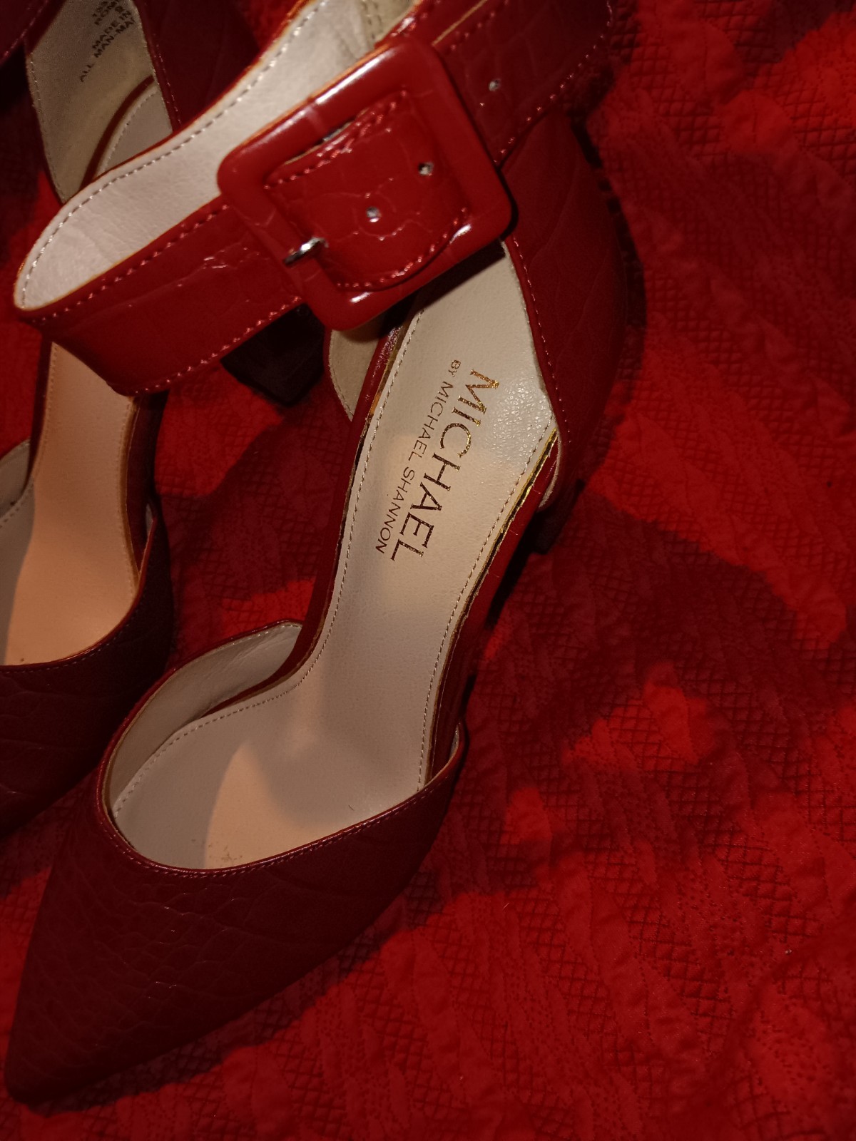 Michael by Michael Shannon Red Croc-Embossed Leather Ankle Strap Pumps 9