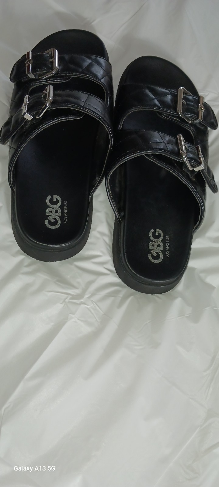 G By Guess Quilted Double Strap Slide Sandal With Silver Tone Buckle Size 8.5…