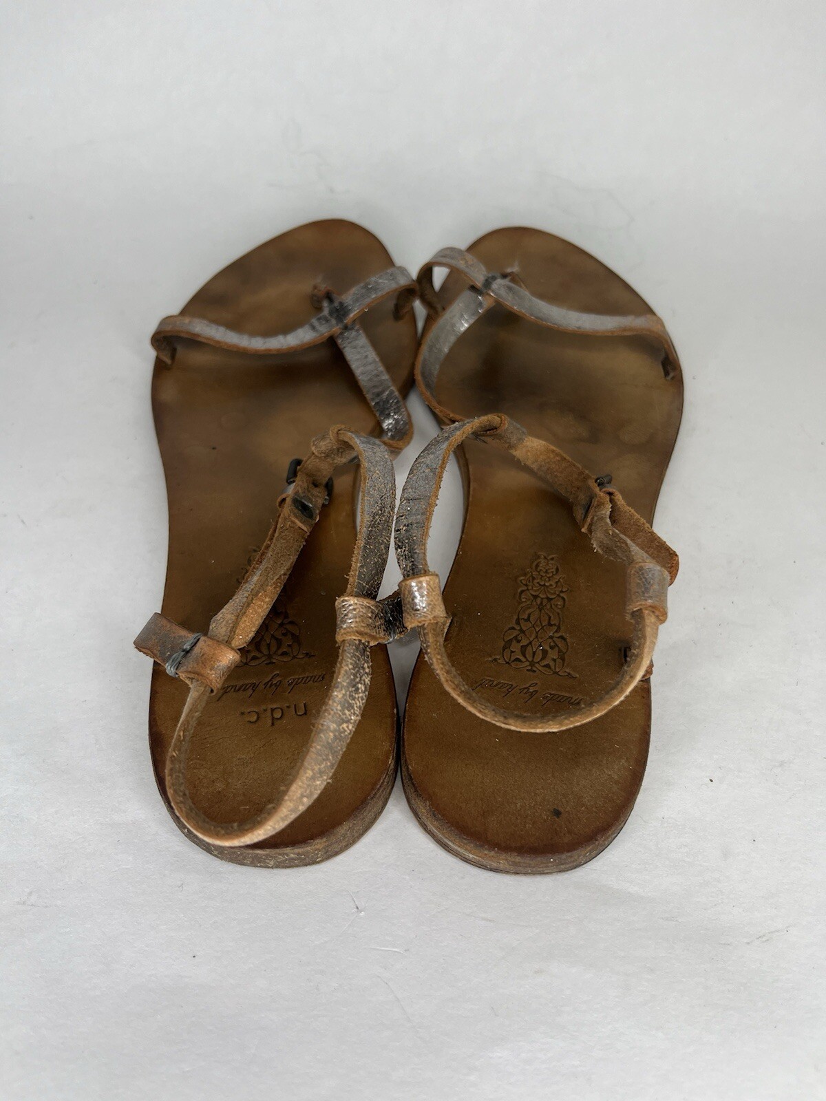 n.d.c. Made by Hand Sandals Women 41US 10 Shoes T-Strap Silver Slingback Strappy