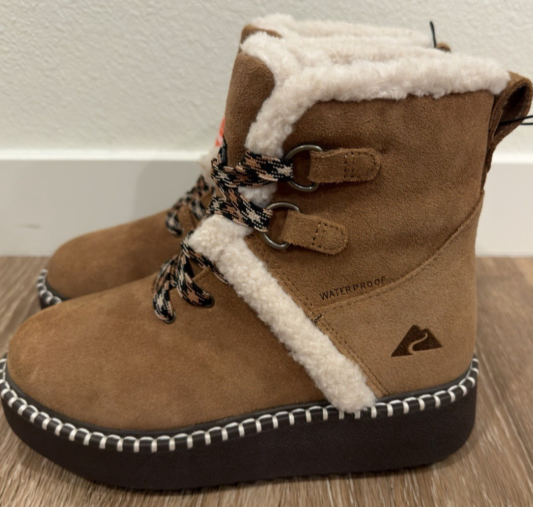 OZARK TRAIL WOMEN SNOW BOOTS NWT 3M THINSULATE WATERFROOF LEATHER CHESTNUT SZ 6