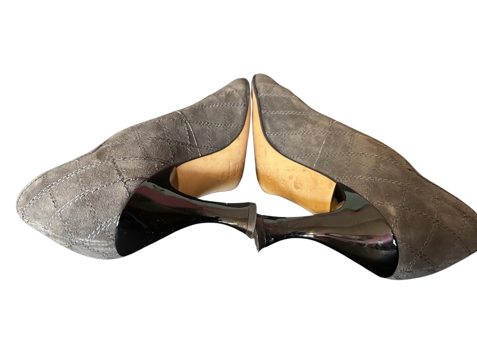 ANYI LU Greenish Gray Suede Semi Round Toe Classic Pumps 9/40 Made In Italy