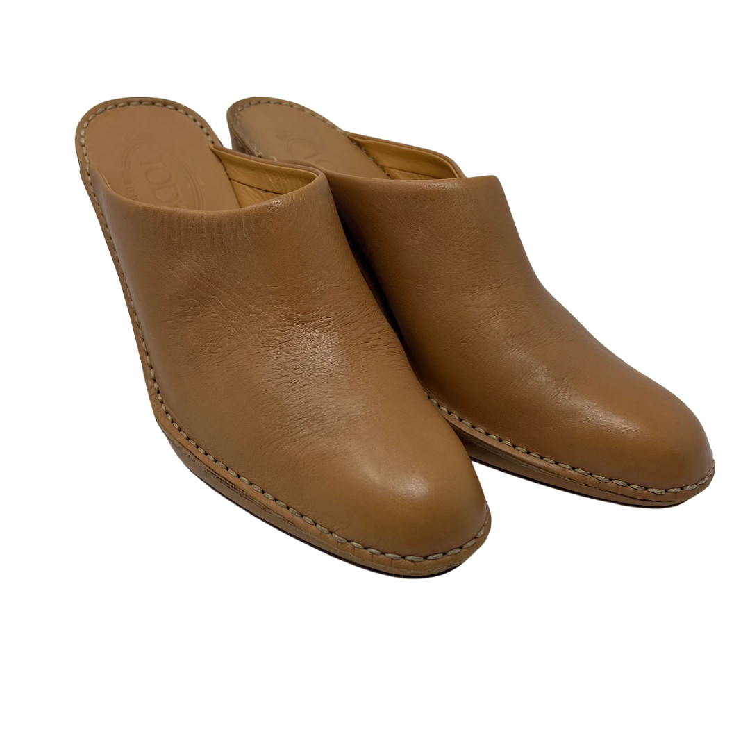 Tod’s Leather Mule Clogs Brown Slip On Heels Made in Italy Women’s