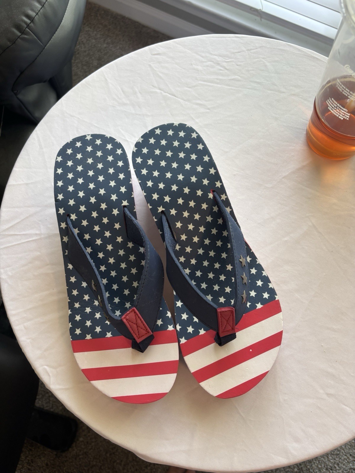 Patriotic American flag Platform Wedge Flip Flops Stars & stripes Size 9-10 EUC