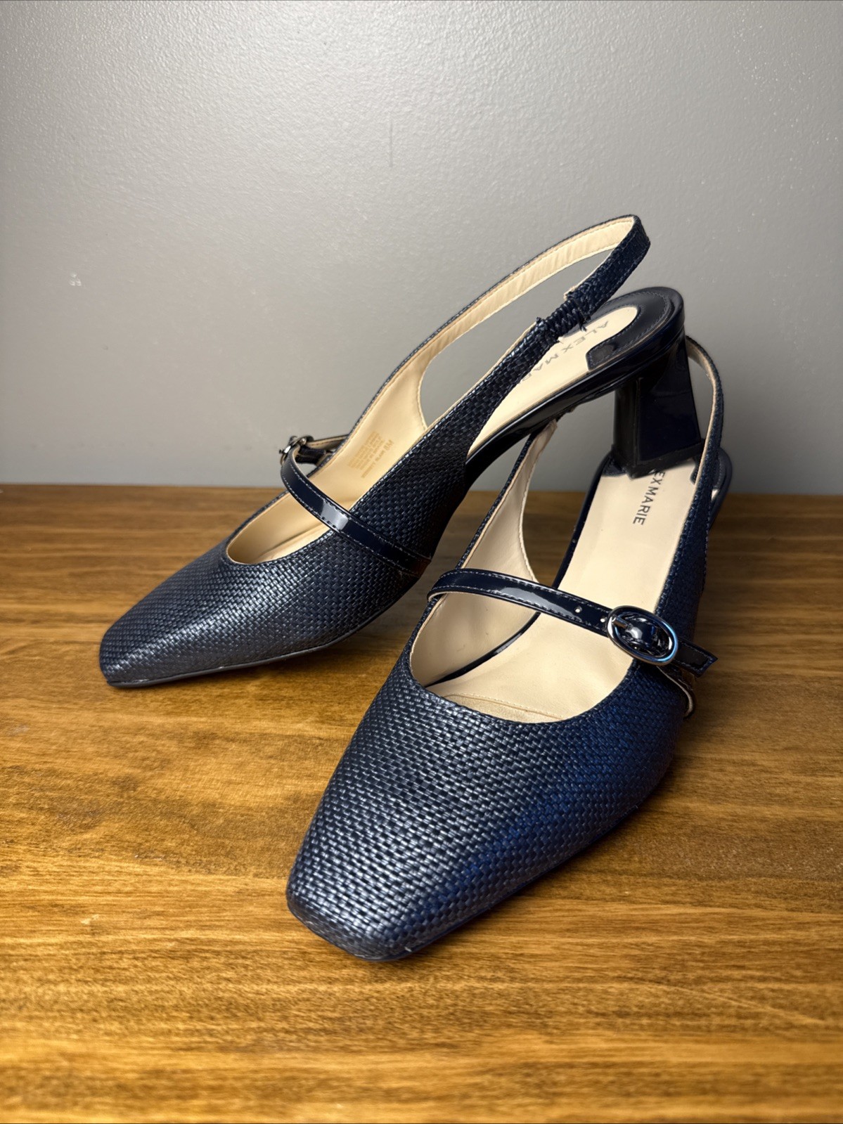 Alex Marie Blair Raffia Shoe Women’s Sz 8 Navy Mary Jane Heel $89 Retail EUC